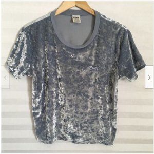 PINK by Victoria's Secret Short Sleeve Blue Velour Velvet Crop Top Blouse